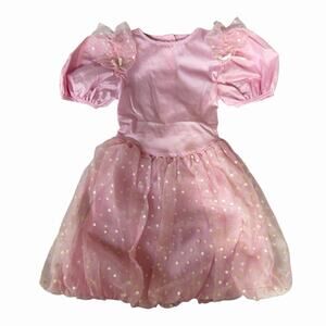 Vintage 80s Barbie Mattel Girls Puff Sleeve Polkadot Dress With Bows Size 6